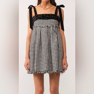 Sofie the Label Houndstooth Tweed Mini Dress - Black & White